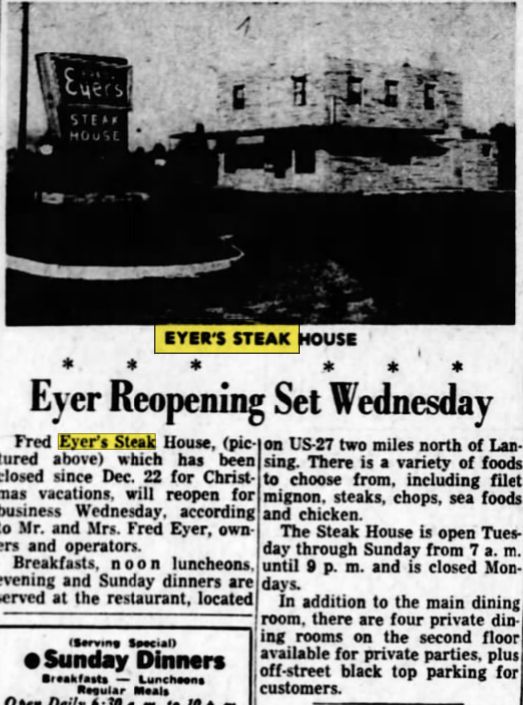 Fred Eyers Steak House (Zum Nordhaus) - Jan 1959 Article (newer photo)